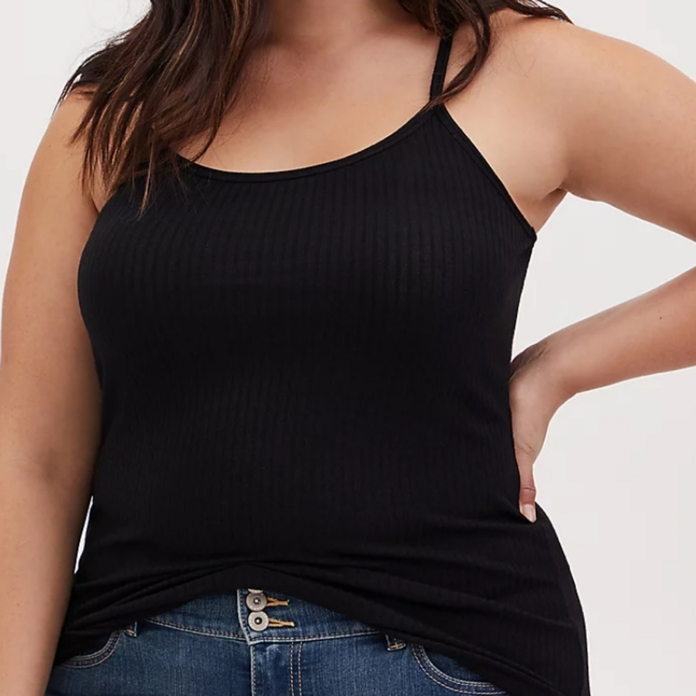 Torrid 00 Black Ribbed Scoop Neck Cami